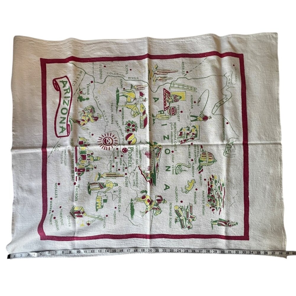 Vintage Arizona Map Tablecloth 39"x30" Cotton Linen Blend Southwest Decor Collec - Picture 13 of 13